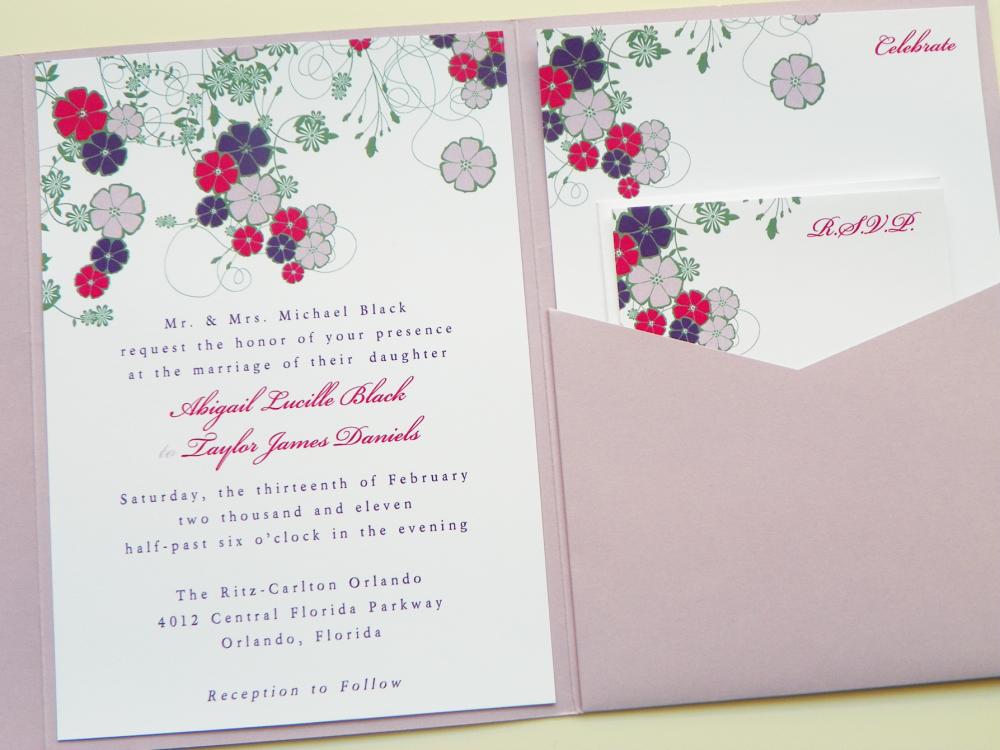 Pocketfold Wedding Invitations - Dancing Blooms In Color Signature Pocketfold Invitation Suite